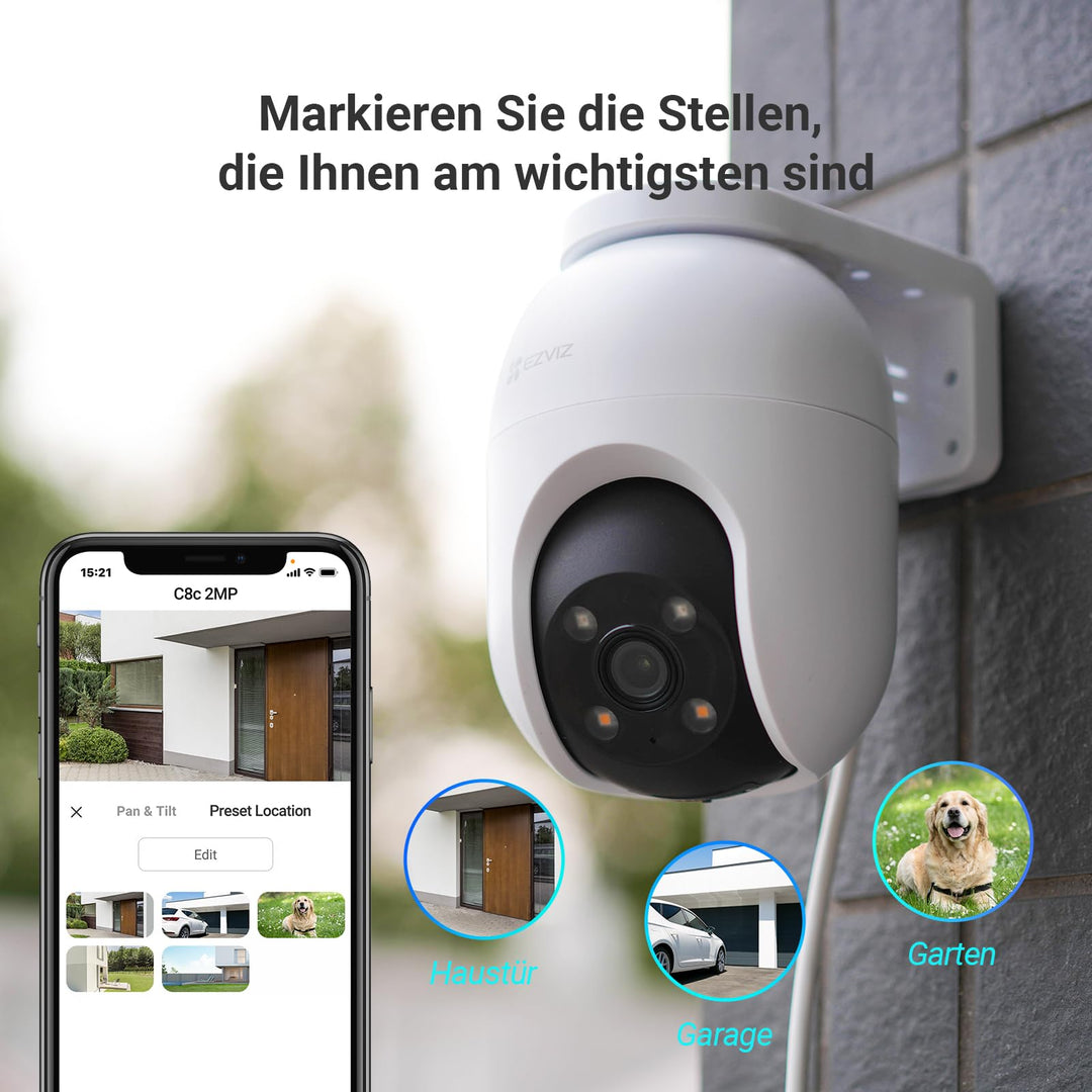 Outdoor WLAN IP Kamera 1080p 360° mit Farbnachtsicht 2er Set - Bild 8
