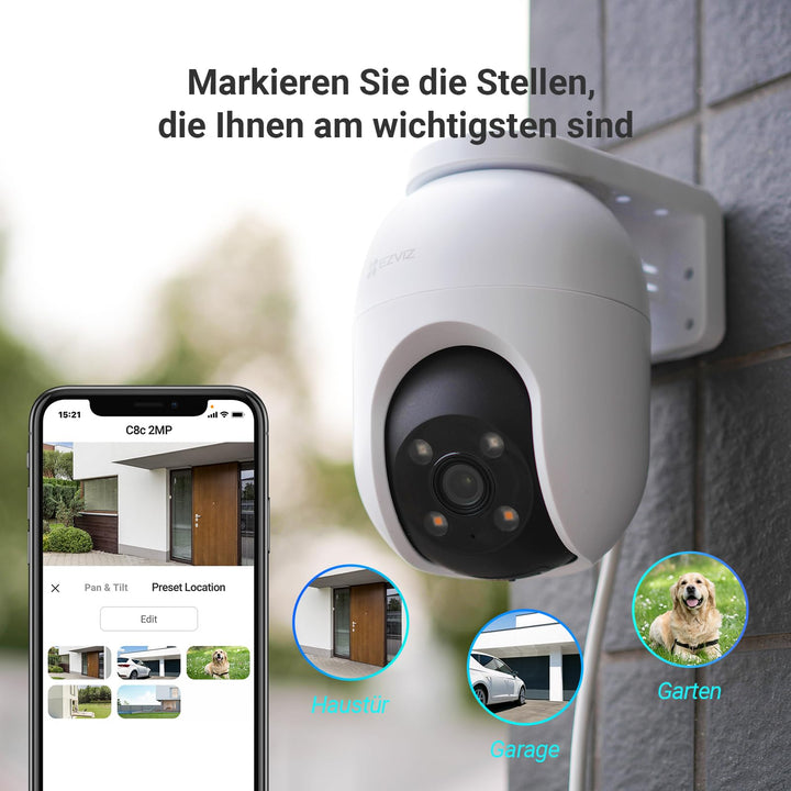 Outdoor WLAN IP Kamera 1080p 360° mit Farbnachtsicht 2er Set - Bild 8