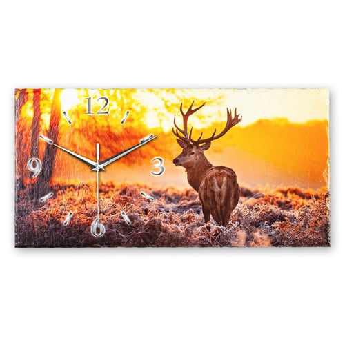 Wanduhr Schiefer Hirsch-Motiv 50x25 cm mit Funkuhrwerk