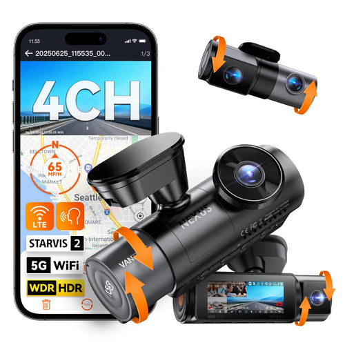 4-Kanal Dashcam 2.7K+1080P+1440P vorne innen hinten mit GPS