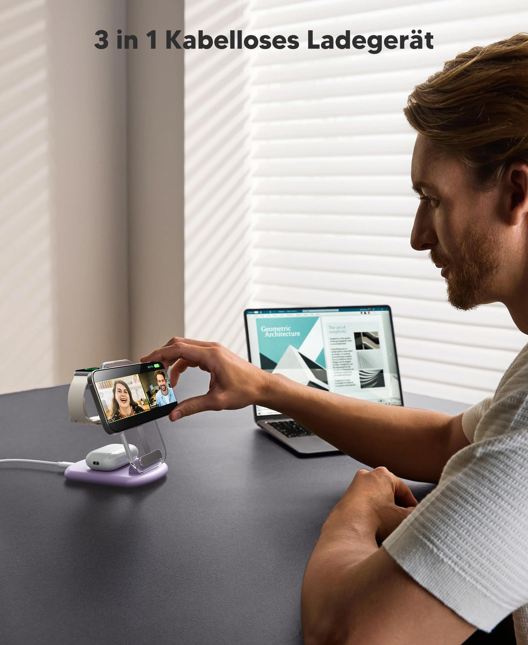 3-in-1 Ladestation iPhone, Apple Watch &amp; AirPods faltbar mit Nachtlicht - Bild 7