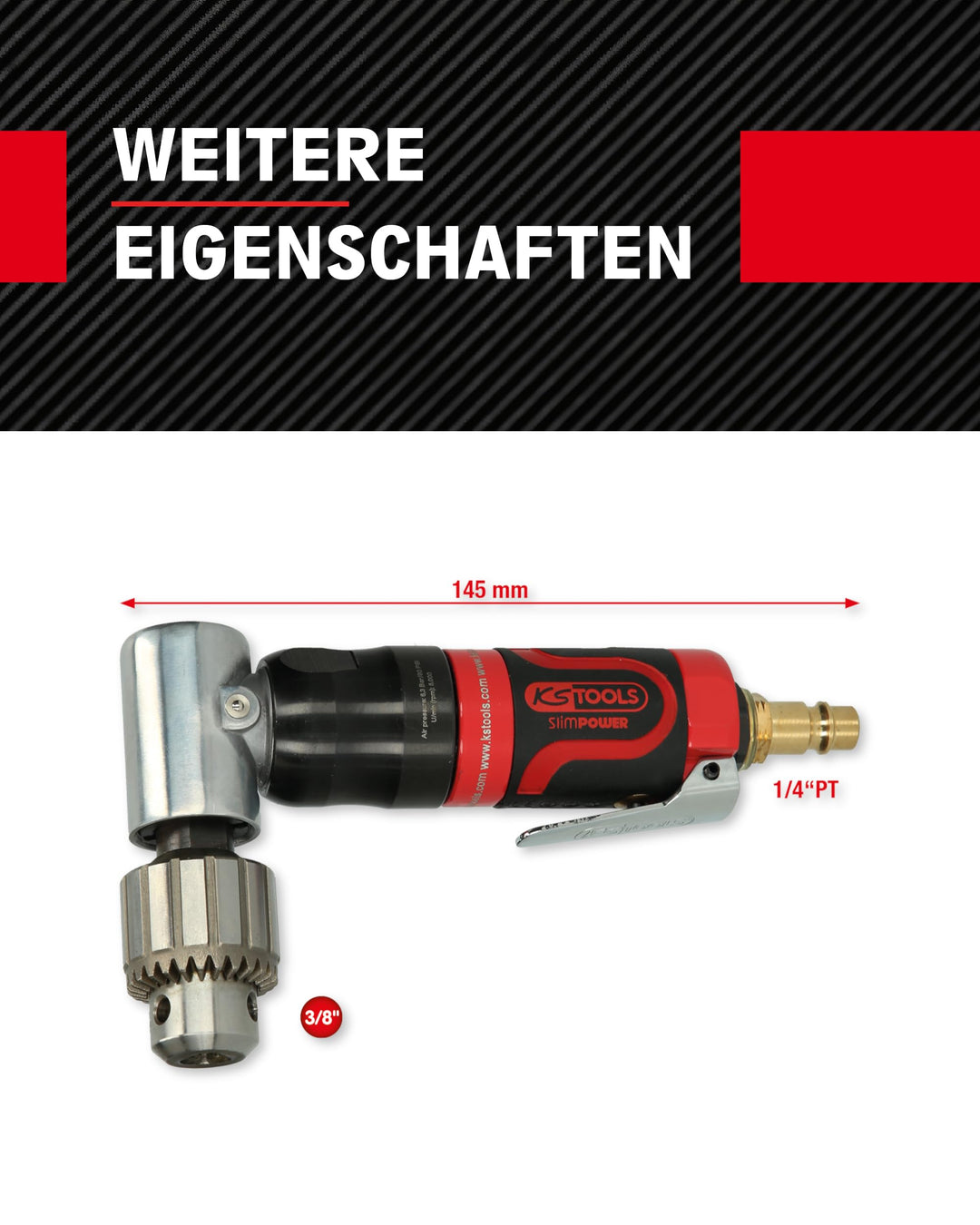 Druckluft-Winkelbohrmaschine 3/8" Spannweite 1–6,5 mm Karosserie - Bild 5