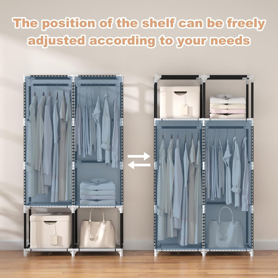 Stoffschrank mit Abdeckung 90x45x172 cm schwarz 2 Kleiderstangen - Bild 7