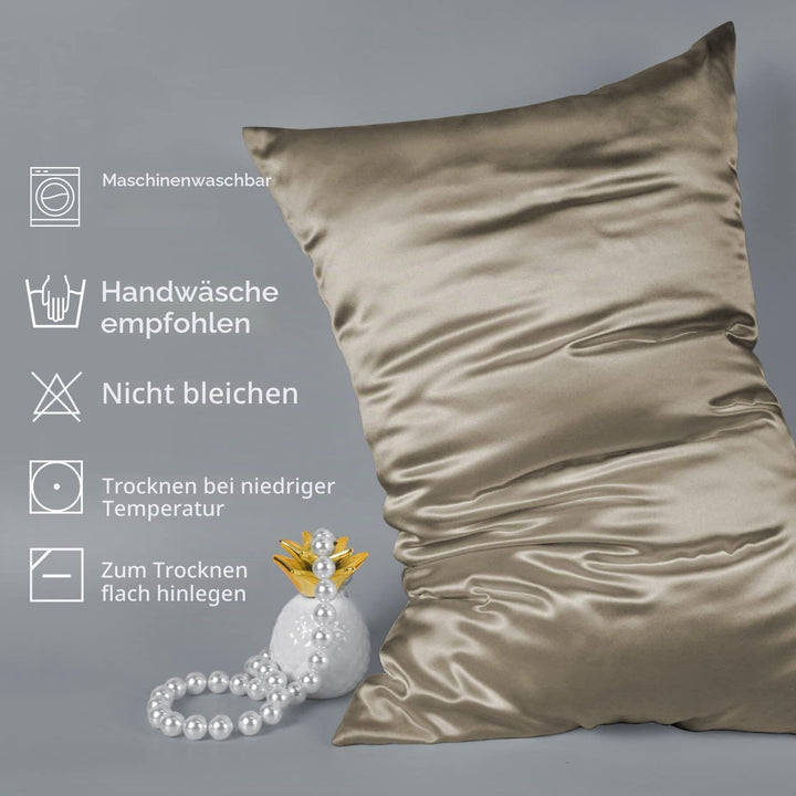 Seidenkissenbezug 65x65 cm 100% Maulbeerseide Taupe Haar- &amp; Hautpflege - Bild 6