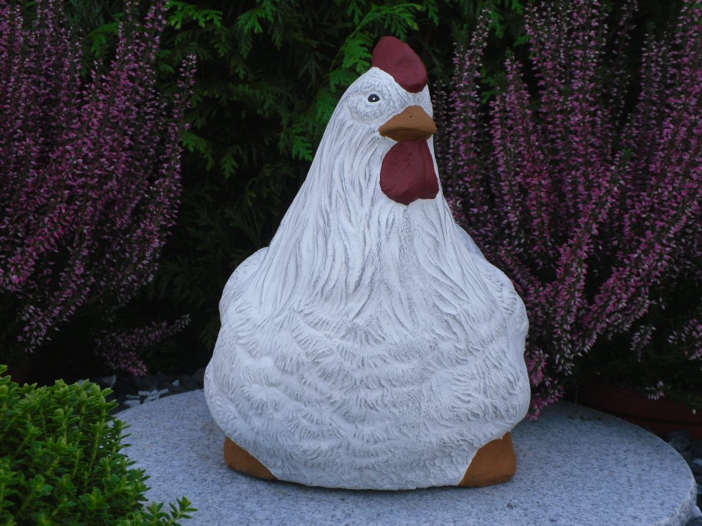 Steinguss Hahn und Huhn 2er Set Weiß Patina Gartenfigur - Bild 7