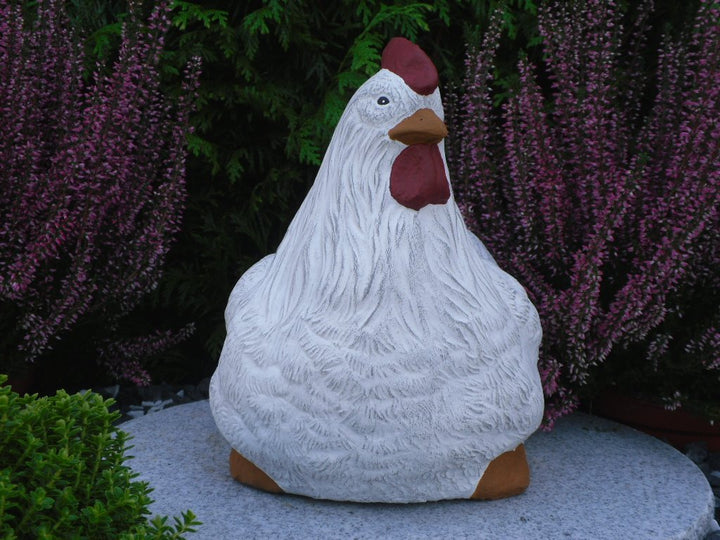 Steinguss Hahn und Huhn 2er Set Weiß Patina Gartenfigur - Bild 7
