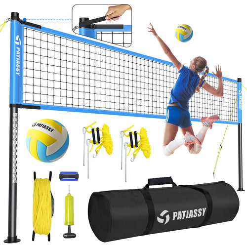Volleyballnetz Set Outdoor 9,5 m Höhenverstellbar mit Ball und Stangen