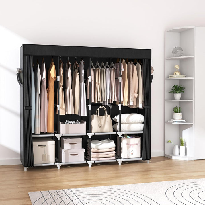 Faltschrank Stoff mit Abdeckung 170x45x167 cm 4 Kleiderstangen - Bild 8