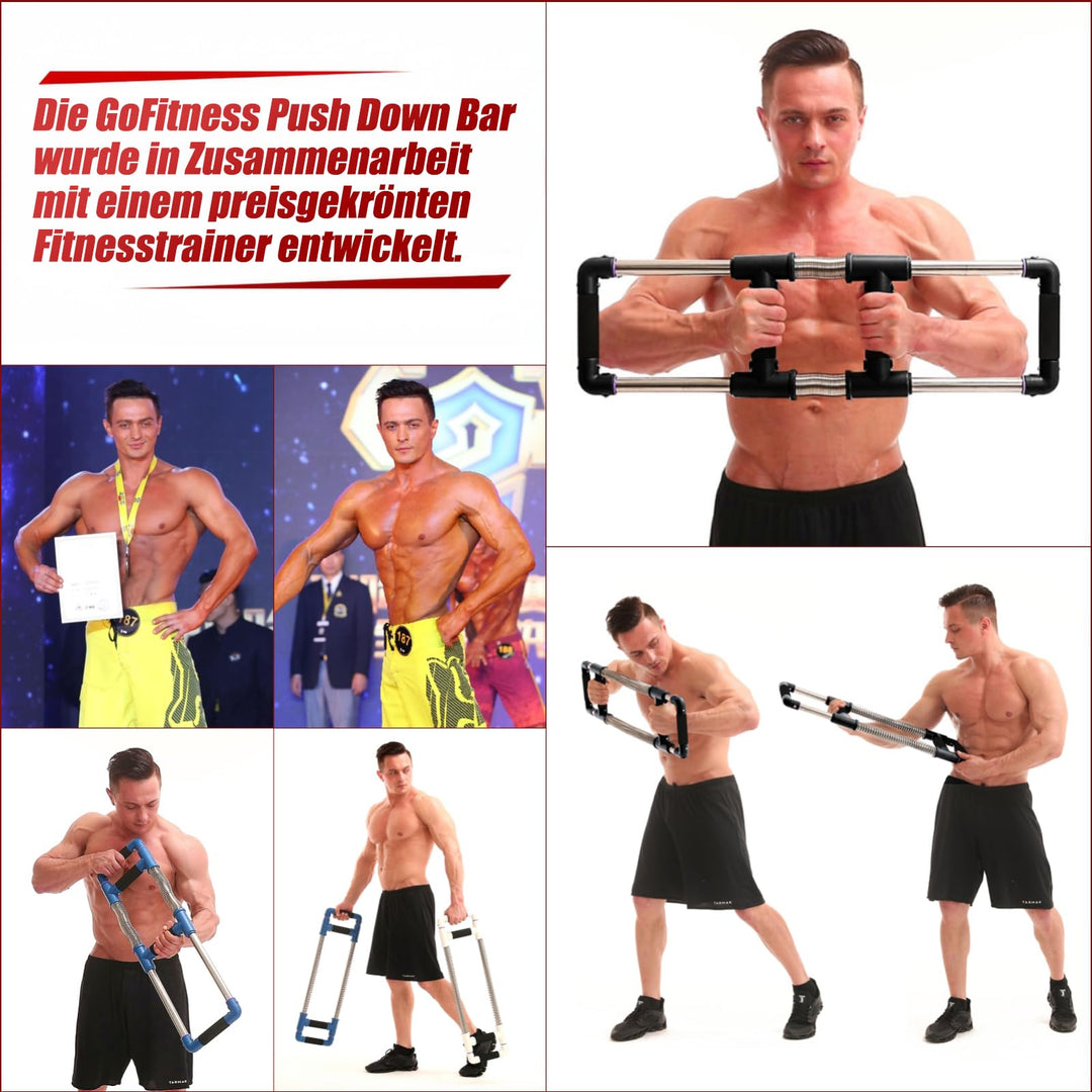 Brusttrainer Push Down Bar 4 Stahlfedern 20-50 kg Widerstand - Bild 7