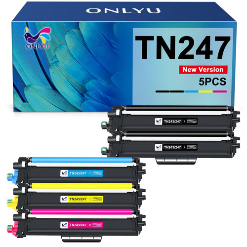 Toner-Set kompatibel Brother TN247 5er-Pack 2x Schwarz + 3 Farben