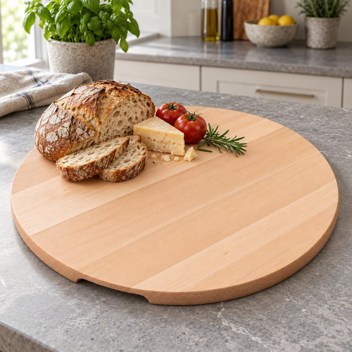 Pizzateller Holz rund 50 cm mit Griff aus Buchenholz massiv - Bild 6