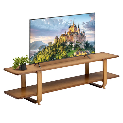TV Lowboard Bambus 140 cm 2-stöckig für Wohnzimmer dunkel