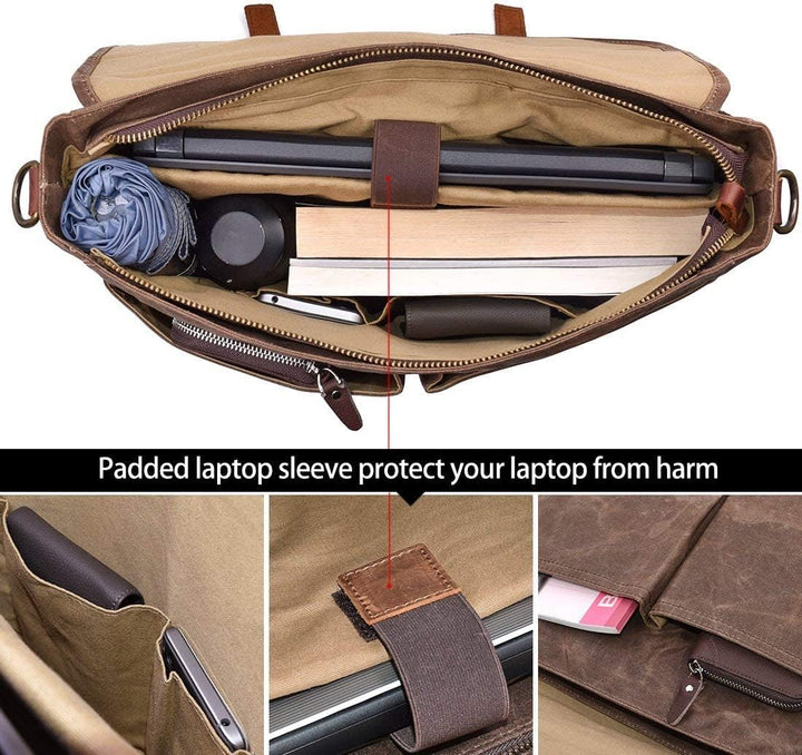 Messenger Bag Canvas Leder wasserdicht 15,6 Zoll Herren Vintage - Bild 7