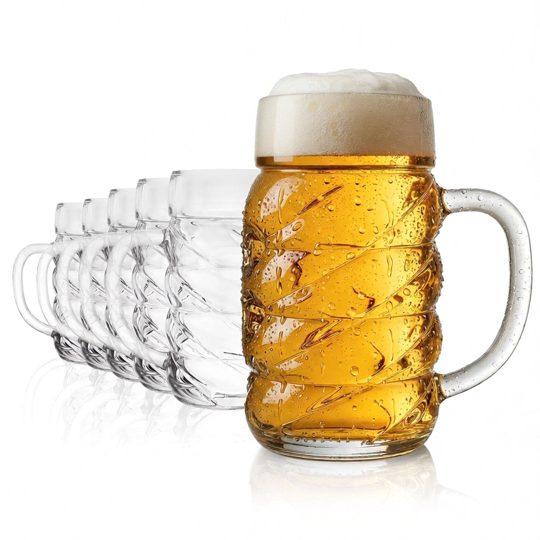 Bierkrug 1 Liter Facettendesign Glas spülmaschinenfest 6er-Set