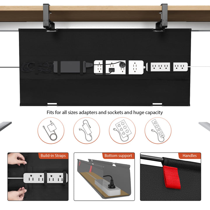 Kabelkanal Schreibtisch 90 cm Oxford-Stoff ohne Bohren, Schwarz - Bild 2