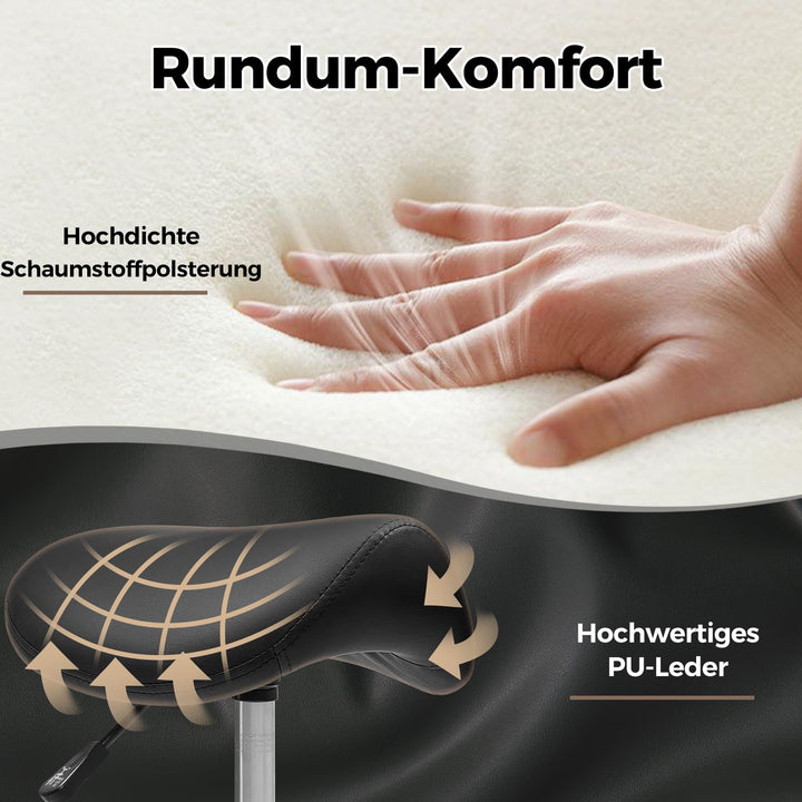 Sattelhocker mit Rollen höhenverstellbar 55–68 cm PU-Leder schwarz - Bild 6