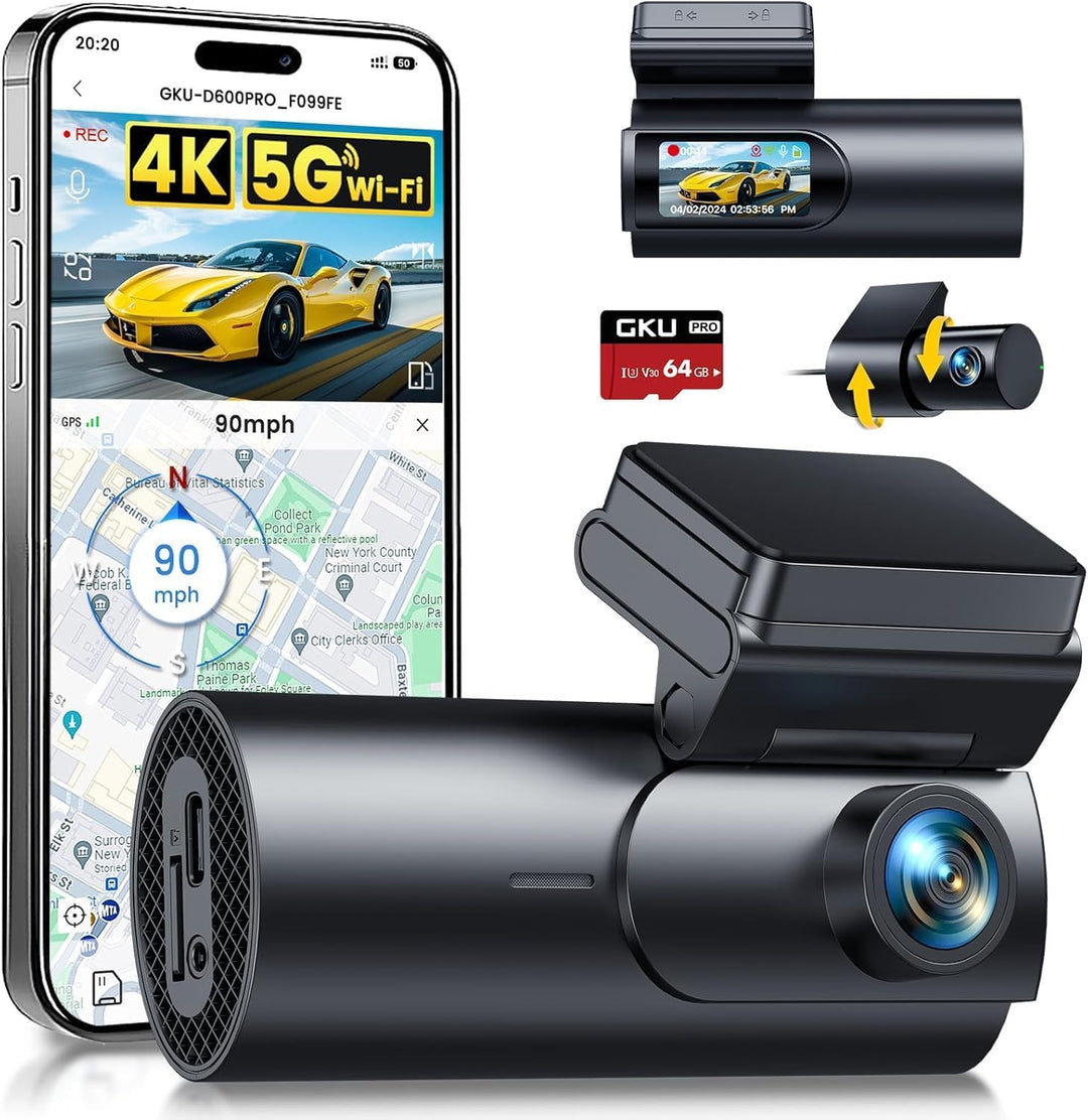 Dashcam Vorne Hinten 4K+1080P mit 5.8GHz WiFi GPS und 64GB SD
