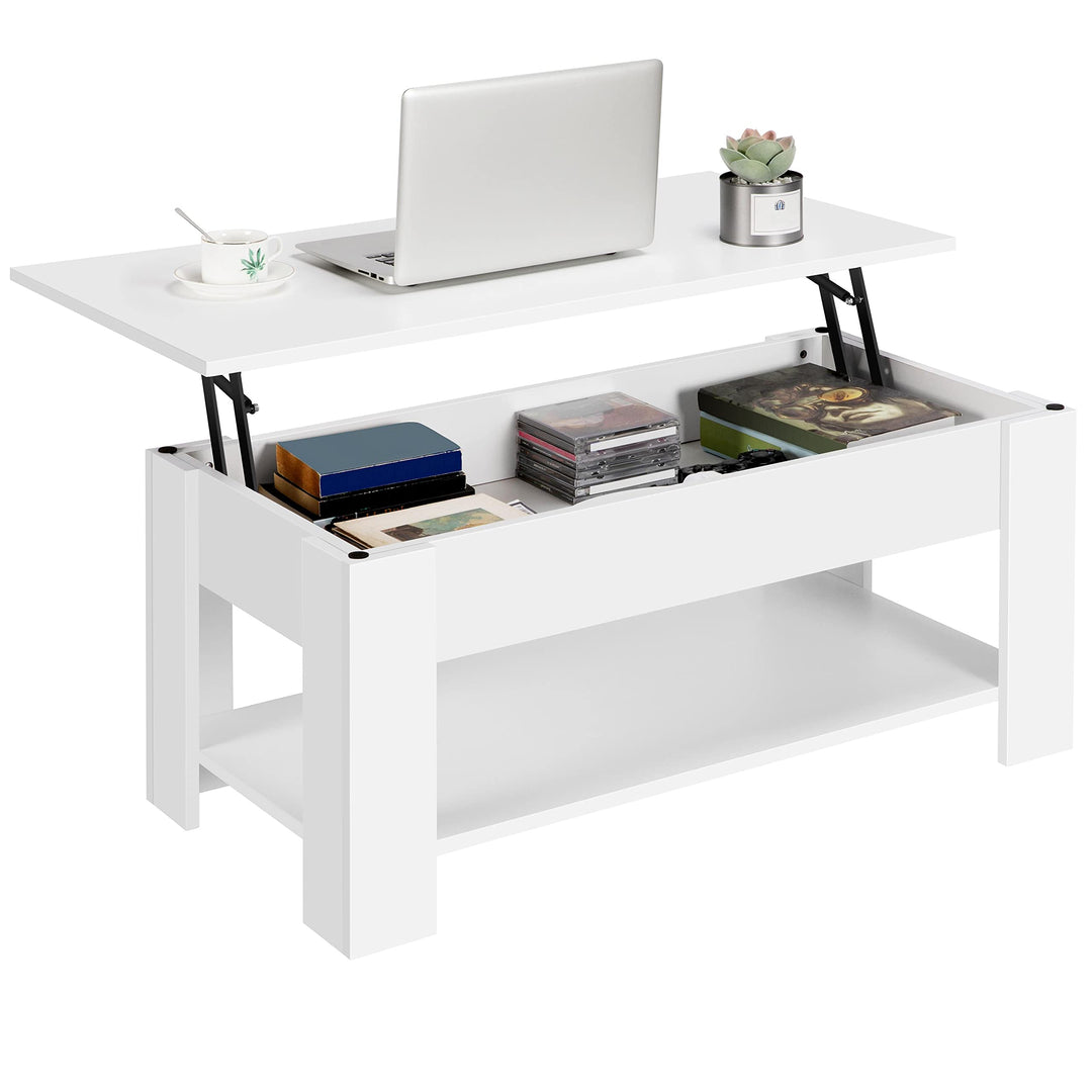 Couchtisch höhenverstellbar Weiss Lift-Top mit Stauraum 98x50cm