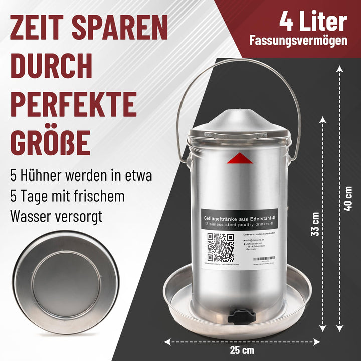 Hühnertränke Edelstahl 4L von oben befüllbar rostfrei - Bild 5
