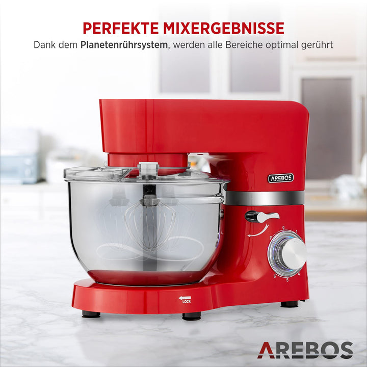 Küchenmaschine 1500W Rot 2 Edelstahlschüsseln Planetenrührsystem - Bild 5
