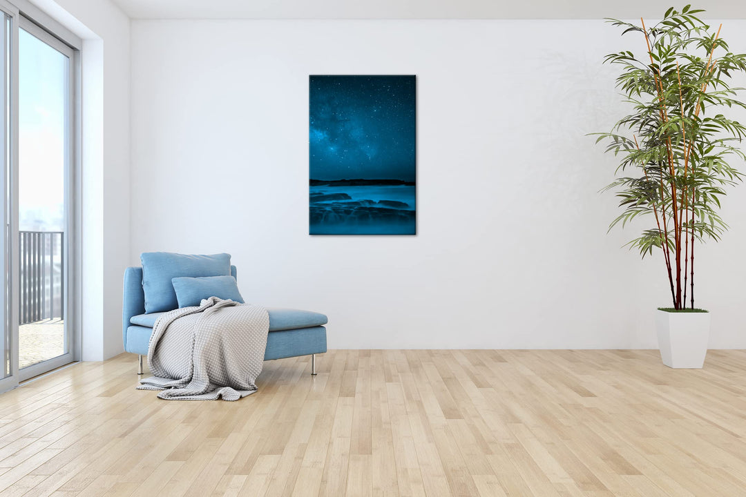 Leinwandbild Sternenhimmel Blau Monochrom 80x60 cm Echtholzrahmen - Bild 4