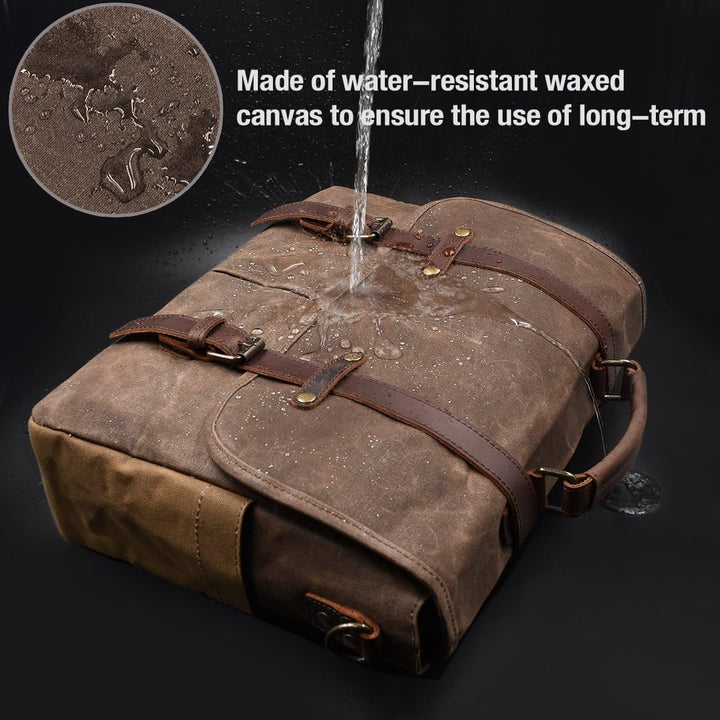 Messenger Bag Canvas Leder wasserdicht 15,6 Zoll Herren Vintage - Bild 3