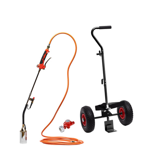 Gasbrenner Set 2-teilig mit Piezo, 5m Schlauch, Transportwagen