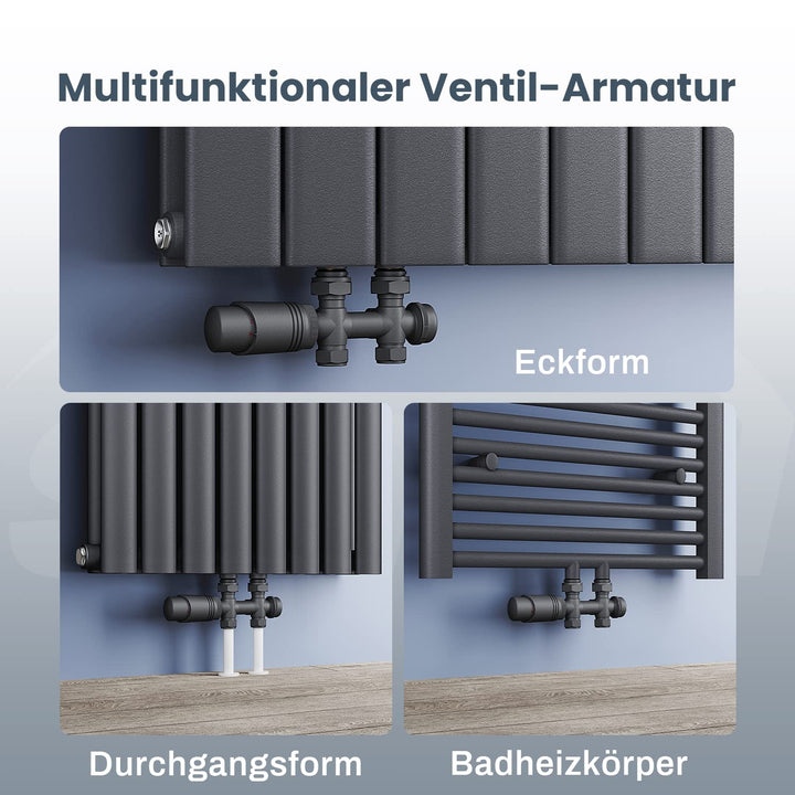 Heizkörper-Anschlussarmatur Zweirohrsystem Eck/Durchgang Anthrazit G1/2 - Bild 4