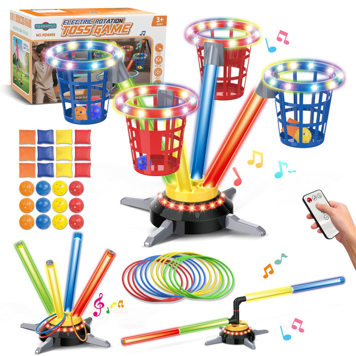 Ringwurfspiel 3-in-1 mit LED, Musik &amp; Drehteller für Kinder