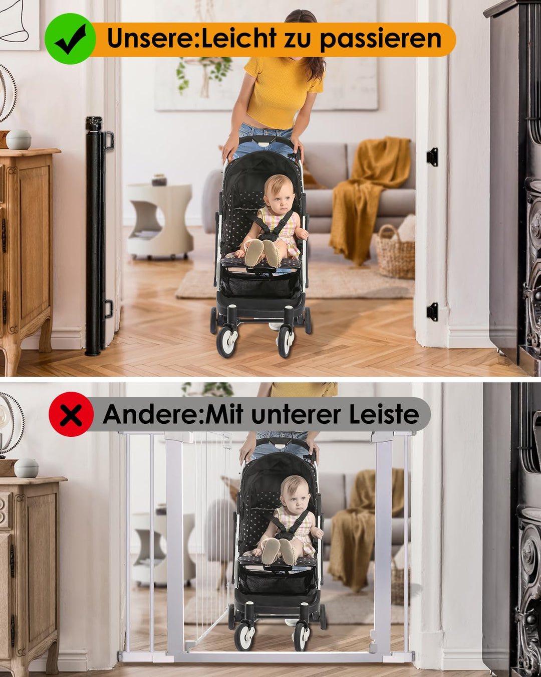 Treppenschutzgitter ausziehbar 0–140 cm für Babys und Haustiere schwarz - Bild 3