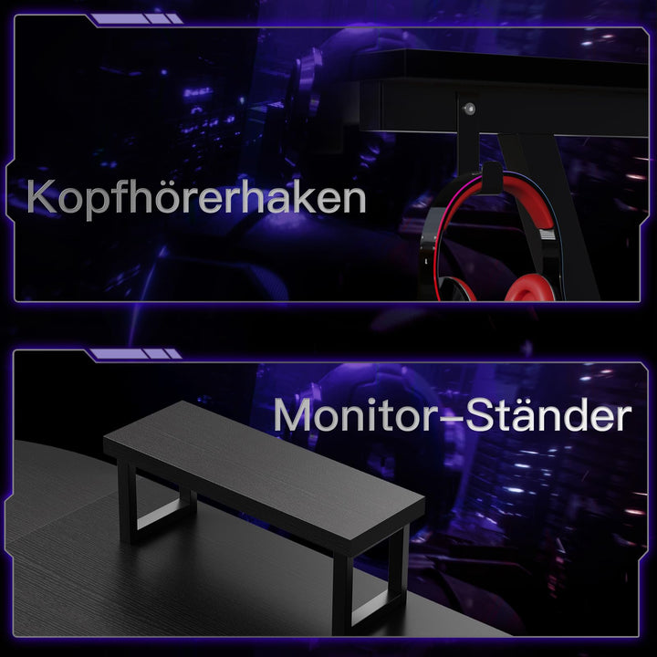 Gaming Schreibtisch L-Form mit Monitorständer 127x127 cm Schwarz - Bild 4