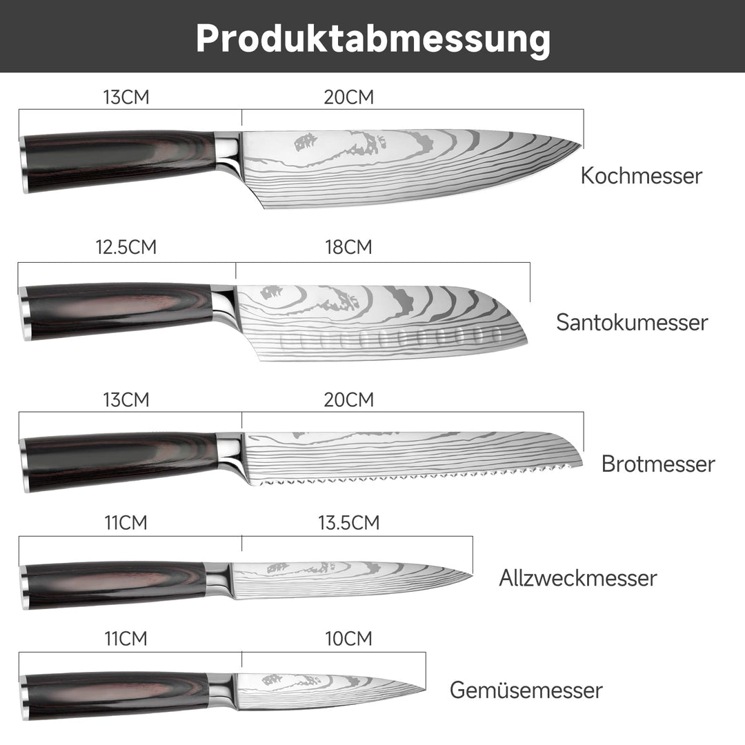 Küchenmesser Set 5-teilig Edelstahl mit Pakkaholzgriff in Geschenkbox - Bild 5