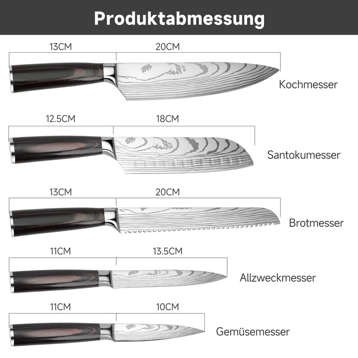 Küchenmesser Set 5-teilig Edelstahl mit Pakkaholzgriff in Geschenkbox - Bild 5
