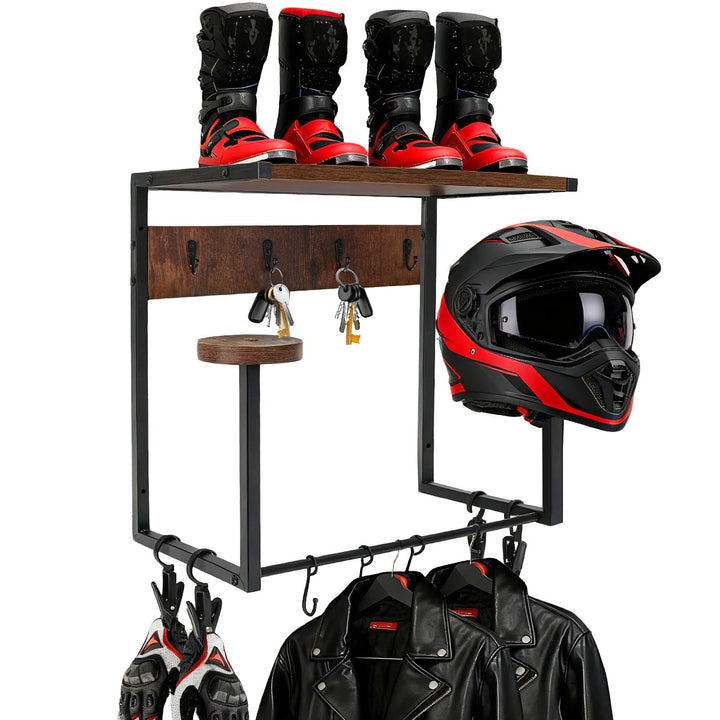 Helmhalterung Wand mit 2 Helmständern, Ablage und Haken für Garage