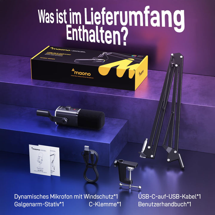 Dynamisches USB/XLR Mikrofon mit Arm 24Bit für Streaming &amp; Podcast - Bild 8