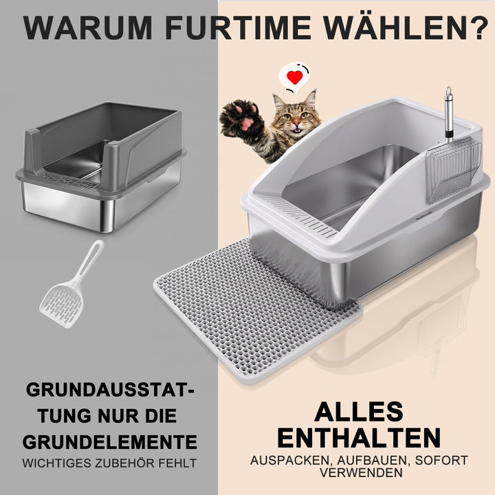 Katzenklo Edelstahl XL 58x37x28.5cm mit Siebmatte und Schaufel - Bild 3