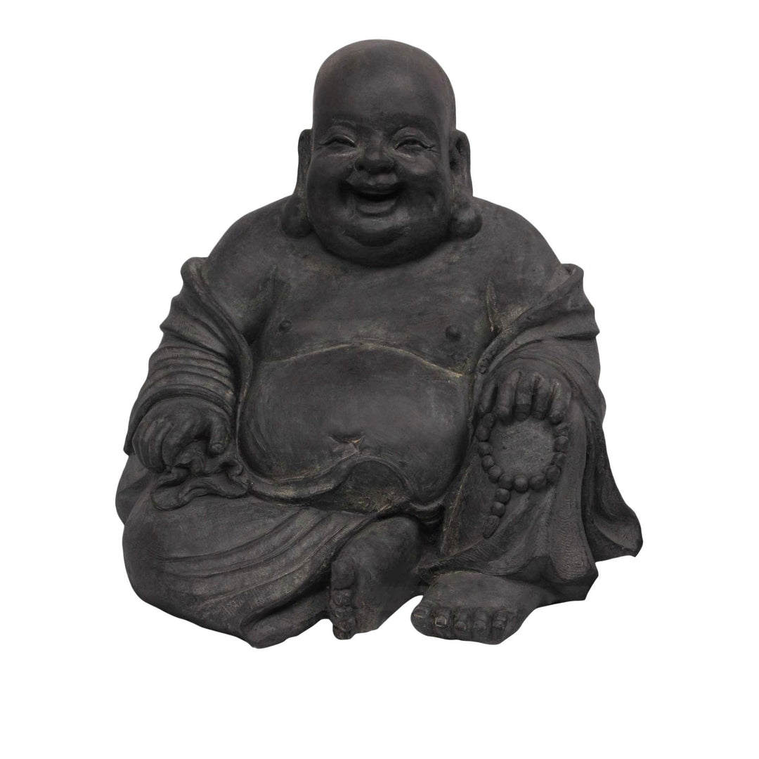 Buddha Figur sitzend lachend Steinguss-Optik 24 cm schwarz