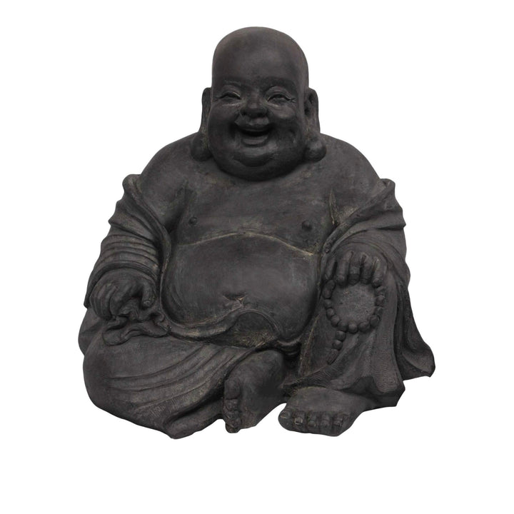 Buddha Figur sitzend lachend Steinguss-Optik 24 cm schwarz