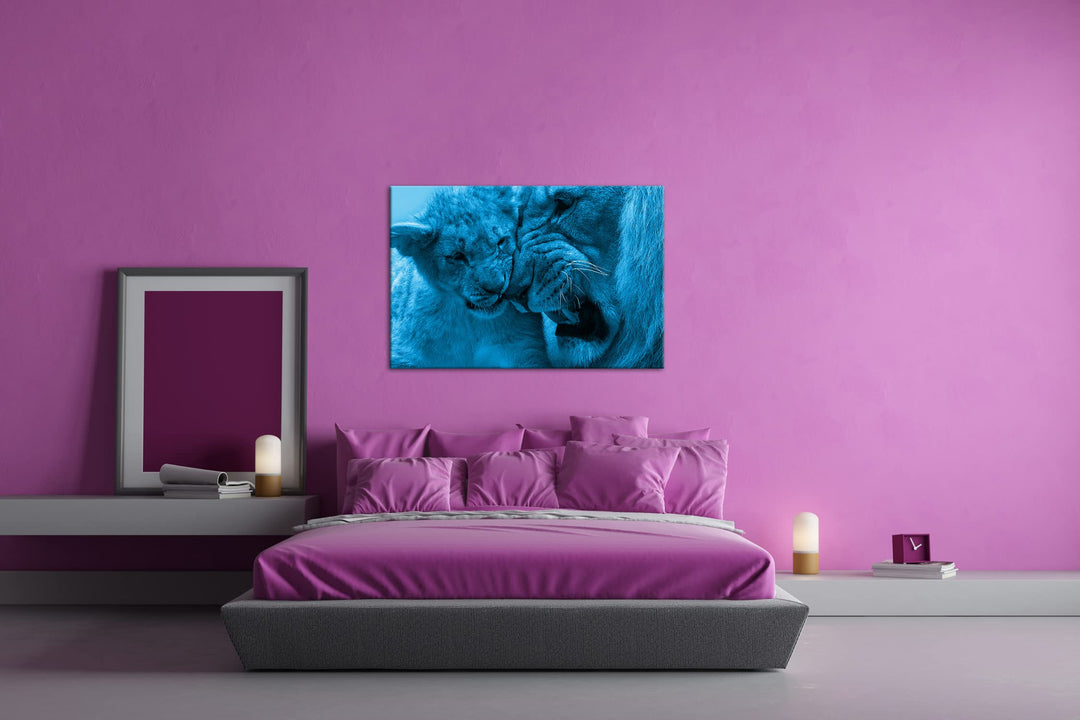 Leinwandbild Löwe Monochrom Blau auf Echtholzrahmen 80x60 cm - Bild 3