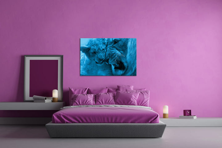 Leinwandbild Löwe Monochrom Blau auf Echtholzrahmen 80x60 cm - Bild 3