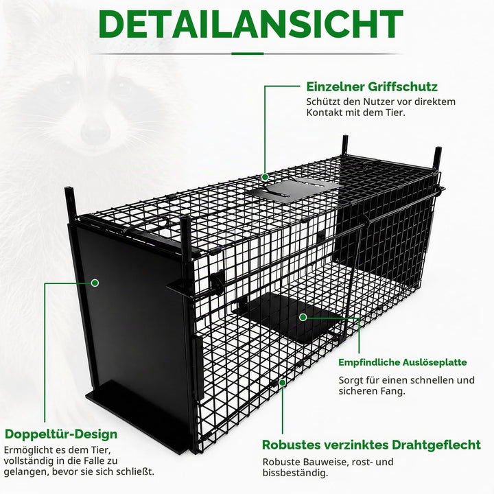 Tierlebendfalle Doppeltür Stahl 105x40x31 cm für Wildtiere - Bild 5