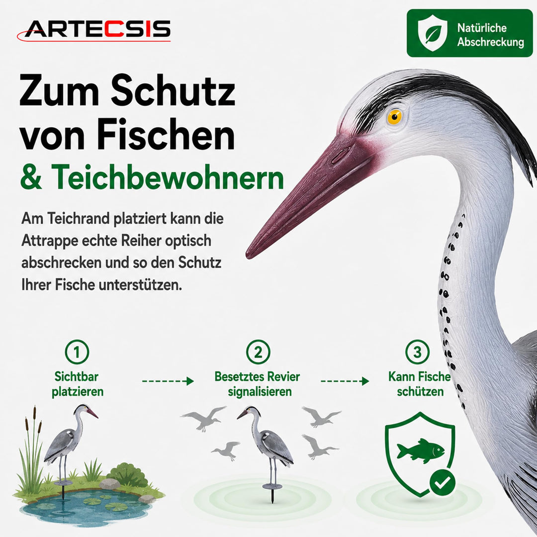 Fischreiher Attrappe 70 cm Kunststoff mit Erdspieß Teichschutz - Bild 6