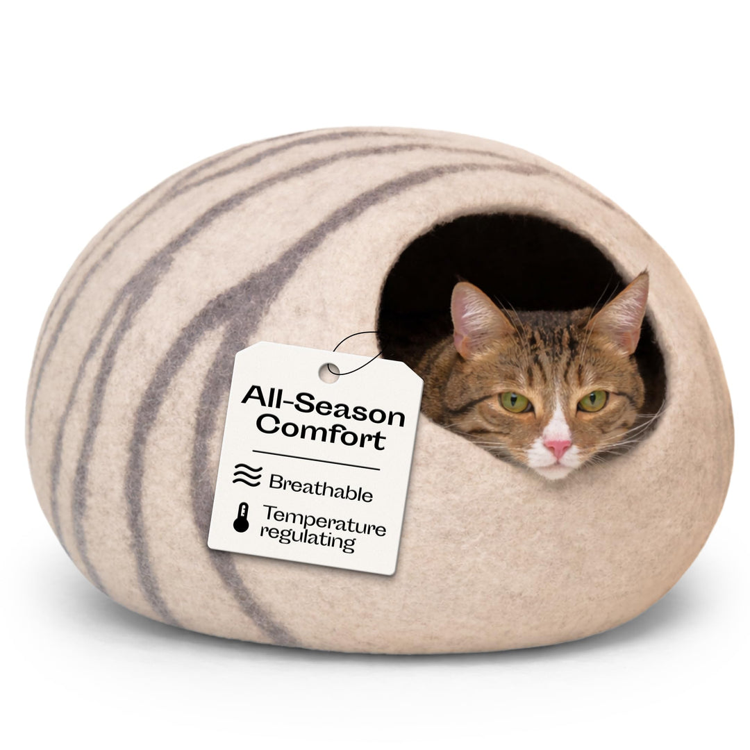 Katzenbett Merinowolle handgefilzt 2-in-1 Höhle &amp; Bett
