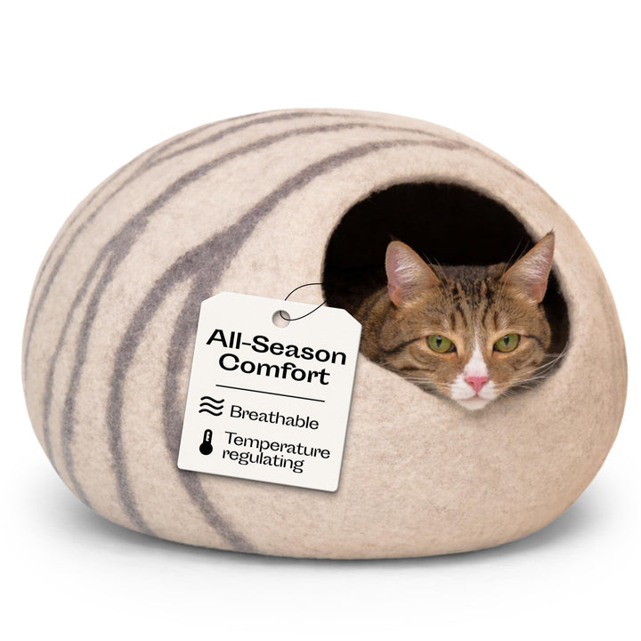 Katzenbett Merinowolle handgefilzt 2-in-1 Höhle &amp; Bett