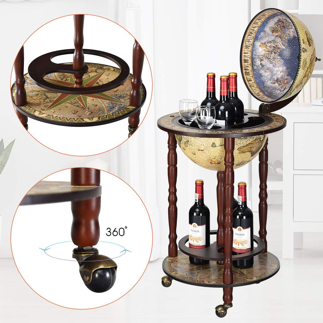 Globus Barwagen mit Rollen Eukalyptusholz Weinregal Minibar Beige - Bild 5