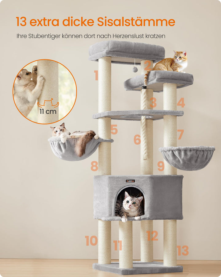 Kratzbaum XXL Sisal 186 cm hoch 5 Ebenen für mehrere Katzen - Bild 3