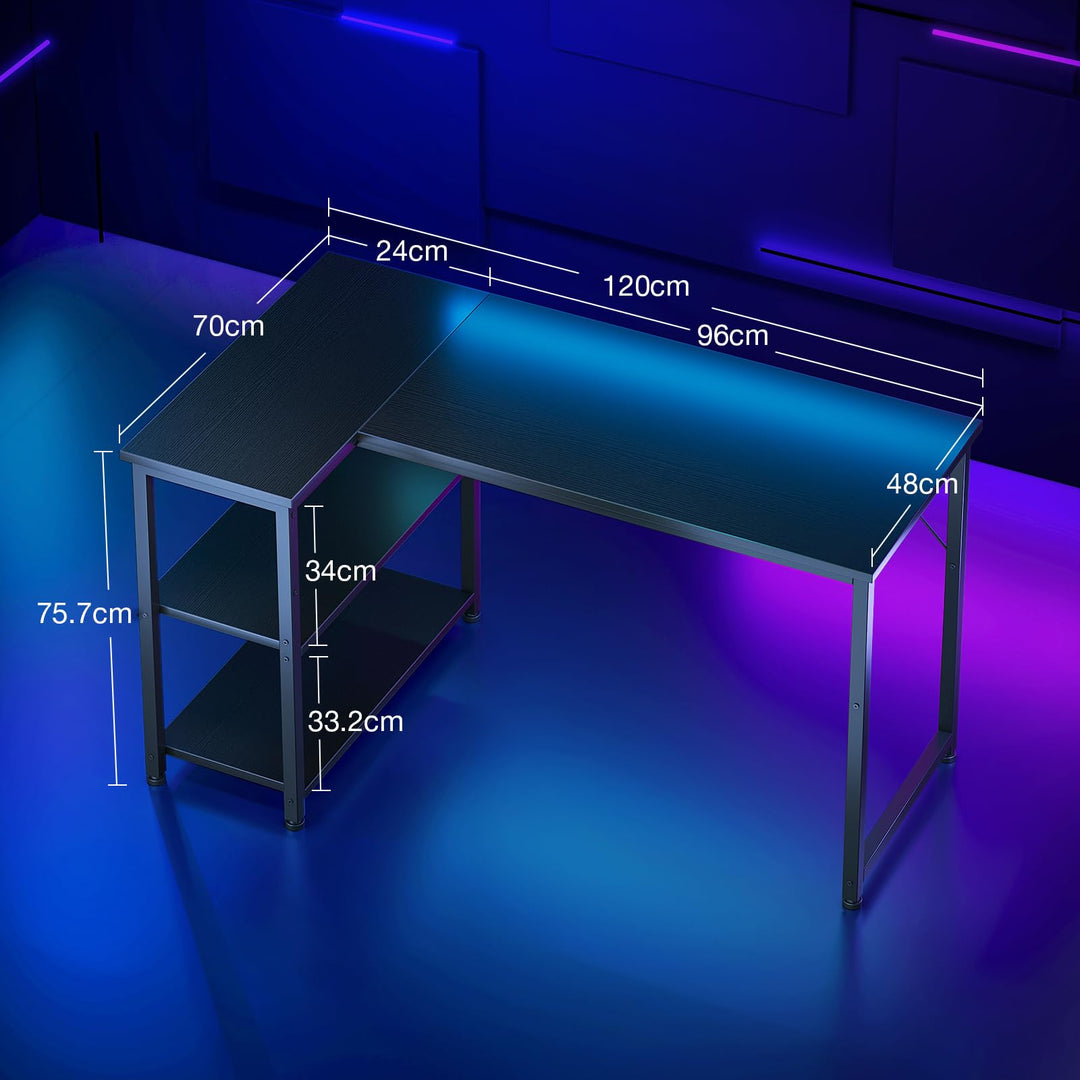 Gaming Tisch L-Form mit Regal 120x70 cm Schwarz für PC-Setup - Bild 4