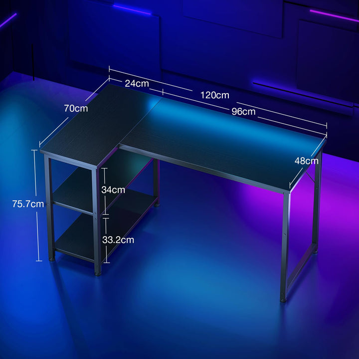 Gaming Tisch L-Form mit Regal 120x70 cm Schwarz für PC-Setup - Bild 4