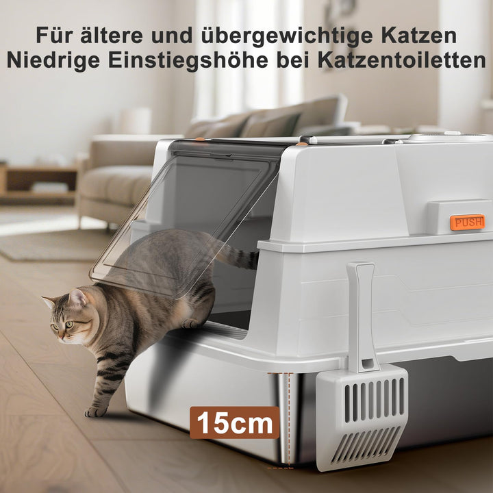 Katzenklo Edelstahl mit Deckel 71x51x42cm 3-in-1 für Grosskatzen - Bild 4