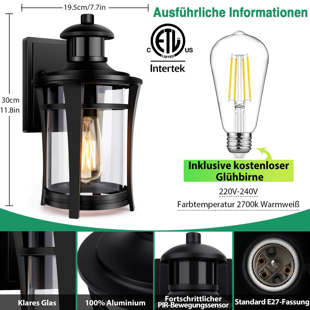Aussenlampe mit Bewegungsmelder Schwarz Aluminium 3 Modi IP44 - Bild 5